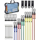 30 Pcs Adjustable Carabiner Bungee Cords Assorted Sizes, Includes 18'' 24'' 36'' 48'' 60" Bungee Straps with Hooks, 10" Mini Bungee Cord, 6" Ball Bungees and Tarp Clips, Great for Cargo, Bike, Cart