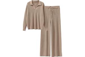 ANRABESS Women Two Piece Outfits Sweater Sets Lounge Waffle Knit Pullover Matching Wide Leg Pants Tracksuit 2025 Fall Fashion