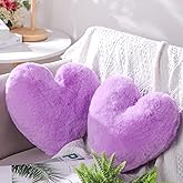 Marsui 2 Pcs Heart Pillow Cute Decorative Throw Pillows, Heart Shaped Soft Fluffy Faux Fur Love Cushions Stuffed for Gifts Couch Bed Bedroom Home Decor(Purple,11.81 x 11.02 Inch)