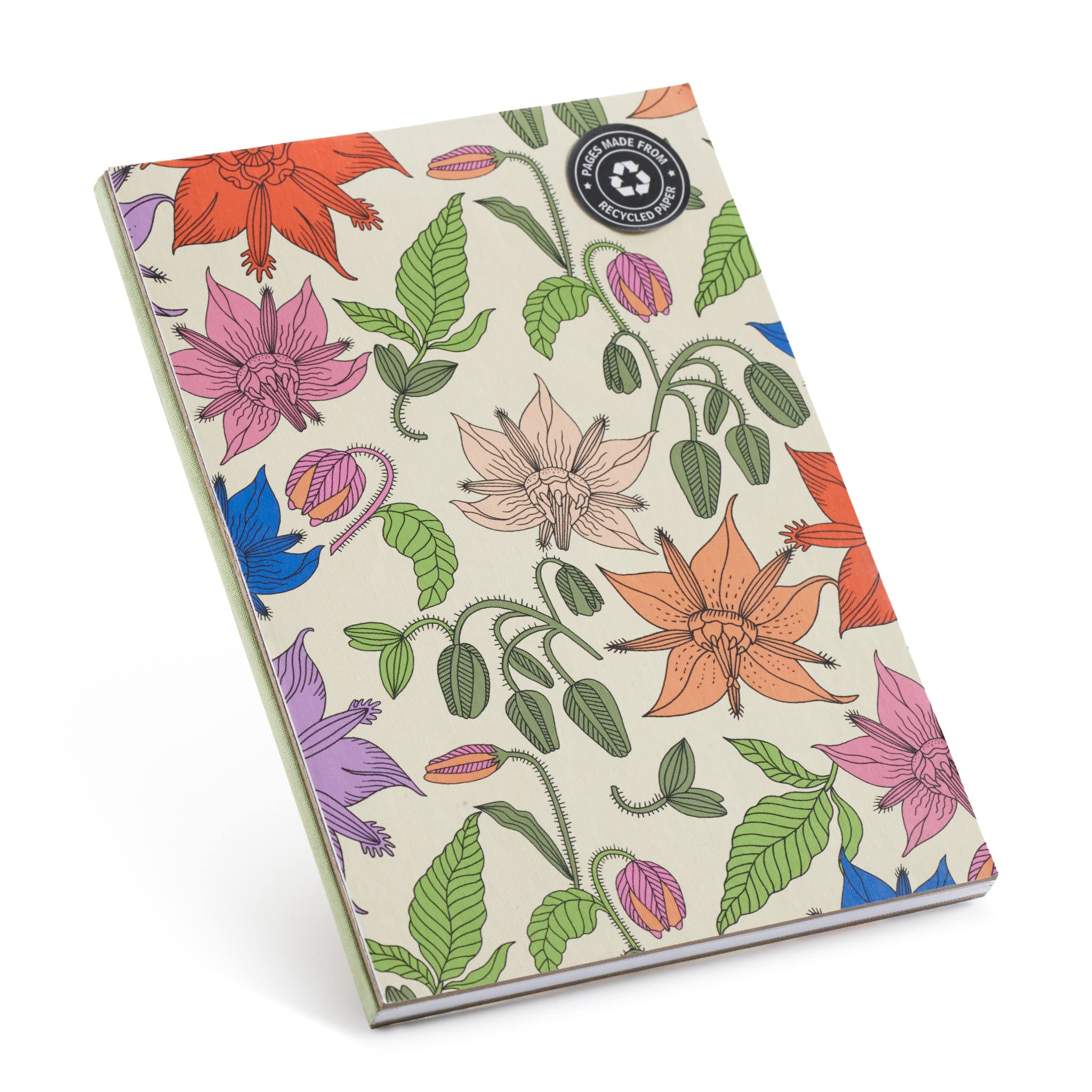 Miquelrius - A5 Recycled Notebook, Dotted Ruled, 50 Sheets of 80 g/m², Glued, Rigid Cover, Vintage Lily Collection, Flowers