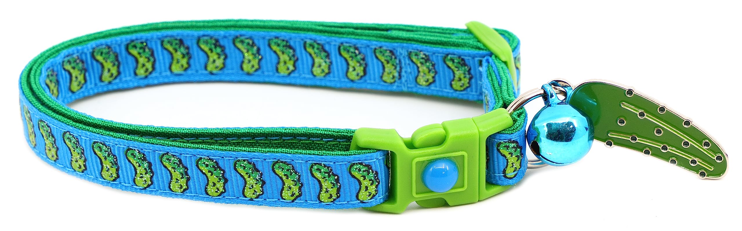 Photo 1 of Pickle Cat Collar with Bell | Safety Breakaway Collar | Adjustable Large Size or Kitten Collar (Large(10lbs & Up), Blue)