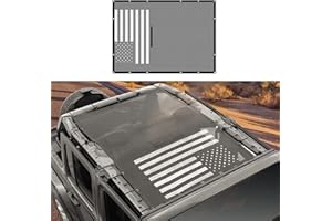 Jimen for JL Sun Shade, Mesh Bikini Top Compatible with Jeep Wrangler JL & Unlimited 4 Door 2018-2023 (American Flag)