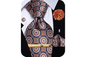 YourTies Silk Paisley Floral Tie and Pocket Square Cufflinks with Lapel Pin Sets for Men 5PC Wedding Party
