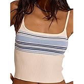 Milumia Women's Striped Ribbed Knit Cami Crop Top Spaghetti Strap Slim Fit Camisole Tank Tops
