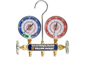 Yellow Jacket 42021 Manifold Only with 3-1/8" Color-Coded Gauges, bar/psi, R-410A (Clamshell)