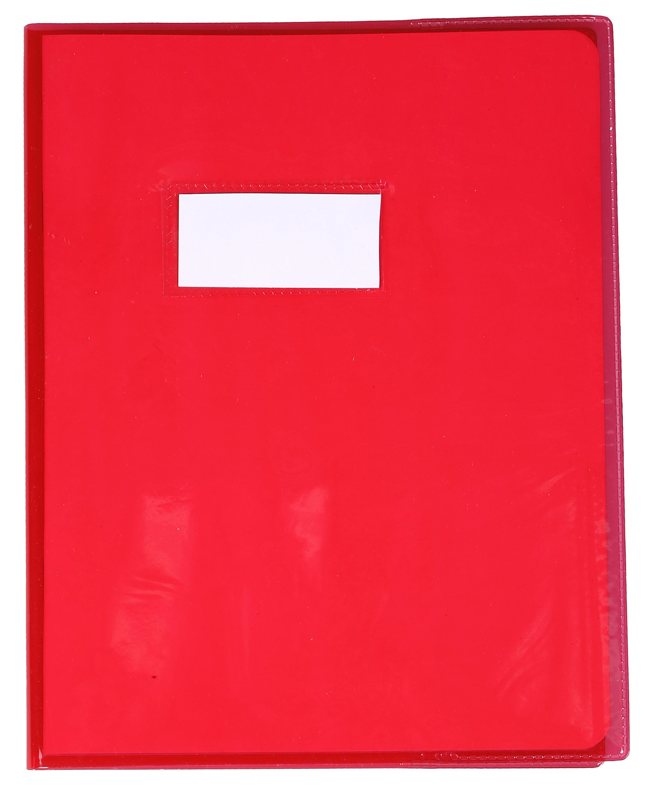 Calligraphe 73003C - A Red Cristalux Notebook Protector - Dimensions: 17x22 cm - 22/100th with Label Holder - Smooth Transparent PVC - Manufactured in France