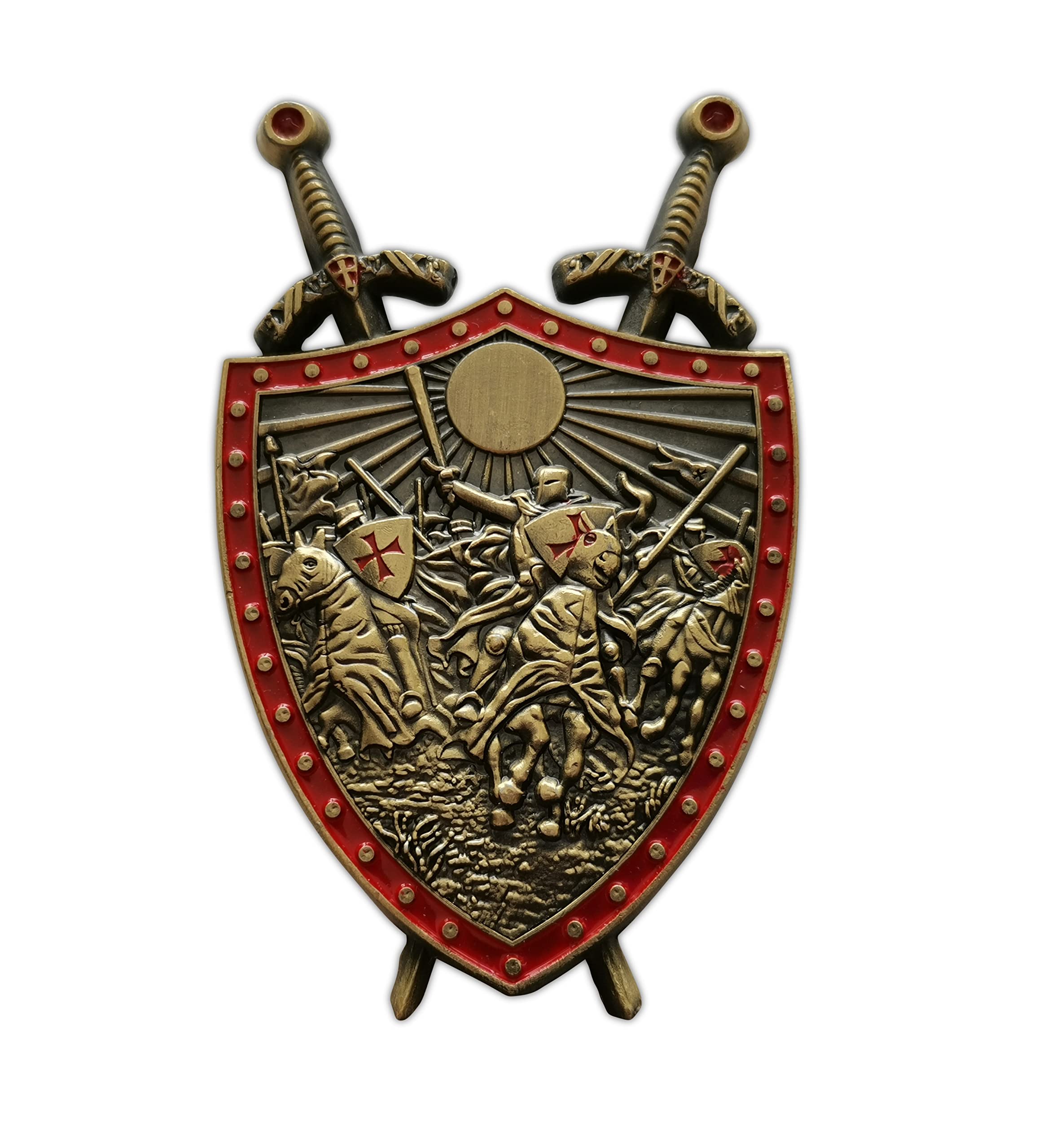 Eillwin Knights Templar Shield Challenge Coin – 3D Cavalry Design with Knight's Oath – Religious Souvenir & Collectible Gift for Men