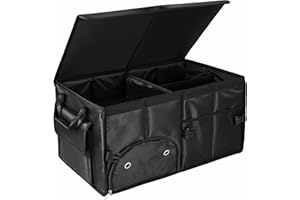 AOKJOY Car Trunk Organizer with Lid Car Storage Organizer Collapsible Multi Compartment Car Organizerwith shoe bag for SUV(Black)