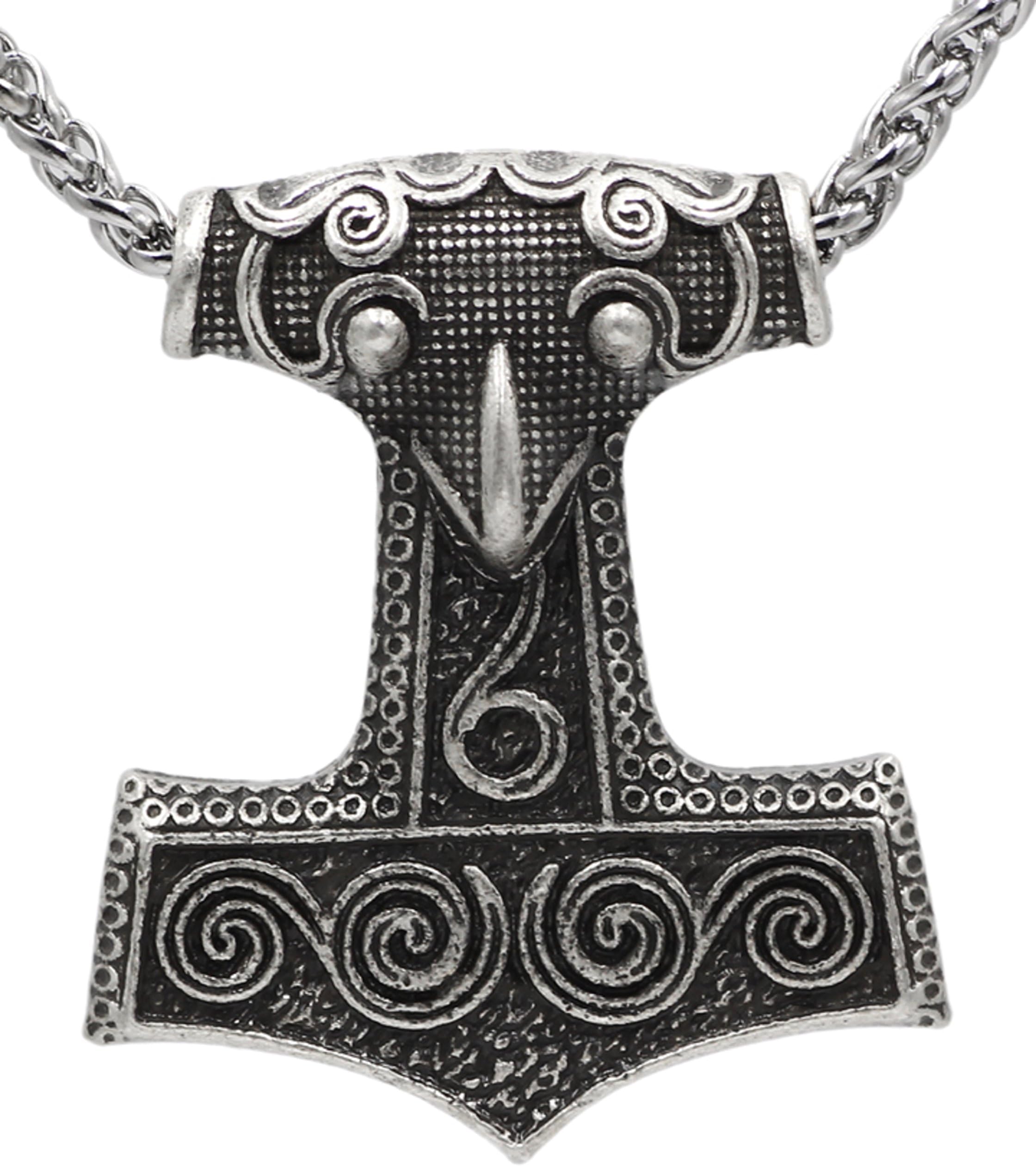 Viking Skane Pendant Necklace Antique Silver Chain Scandinavian Odin Wolf Thor`s Hammer Necklace Raven Mjolnir Ladies Men Norse Celtic Nordic Rune Talisman Saxon Knot