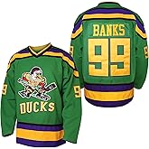 Mighty Ducks Jersey #96 Charlie Conway #99 Adam Banks #33 Greg Goldberg #66 Gordon Bombay Movie Hockey Jersey White Green