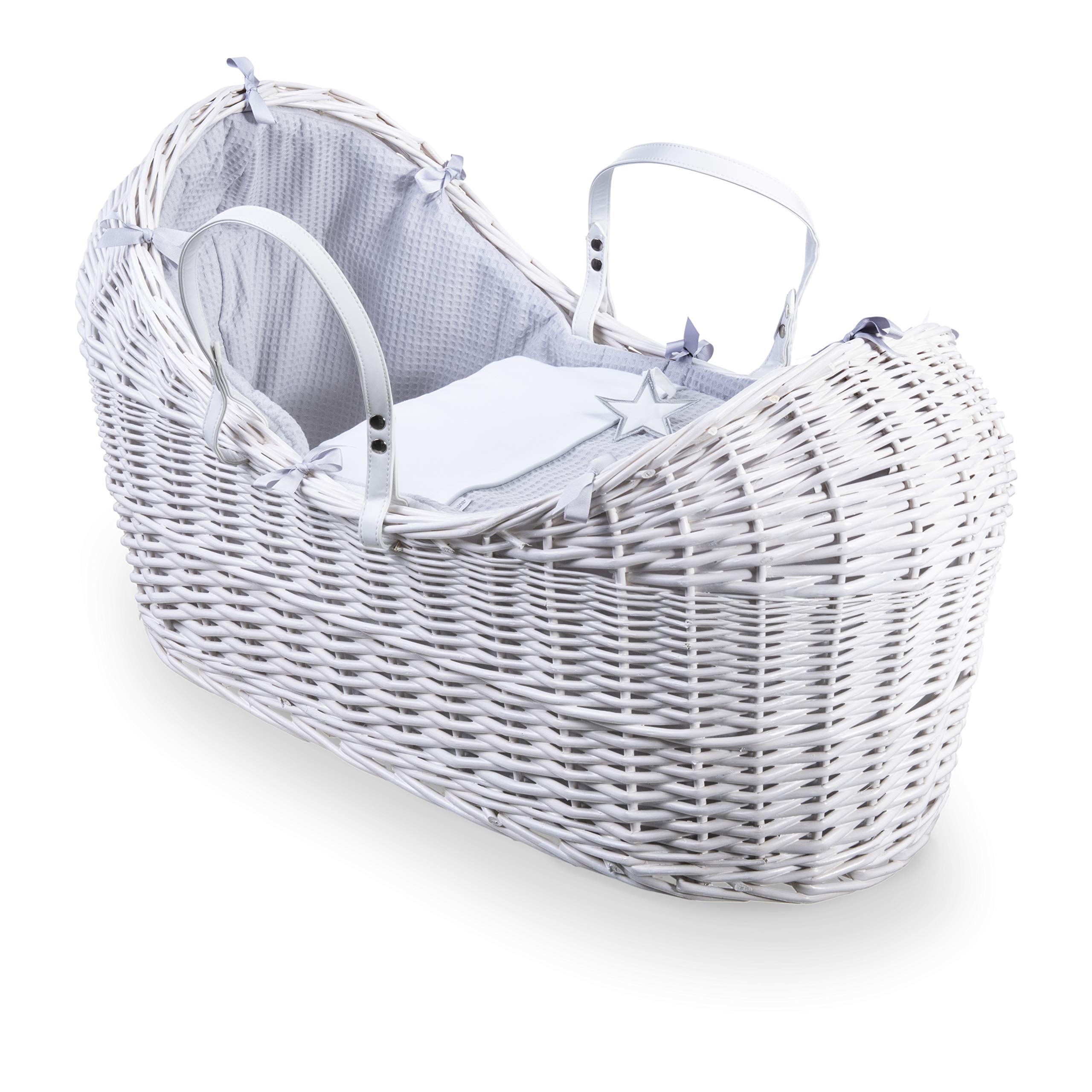 Clair de Lune Silver Lining White Wicker Noah Pod, Grey