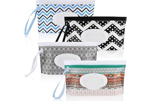 ANBEEISS 4 Pcs Baby Wipe Dispenser, Portable Wet Wipes Pouches, Refillable Baby Wipe Holder, Reusable Travel Wipe Carrying Case Container Holder Pouches for Travel Pouch Carries - Geometric