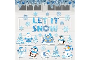 Blosssound 32 Pcs Winter Garage Door Magnets Winter Magnetic Garage Door Decorations Let It Snow Car Decals Snowman Magnets Stickers Christmas Outdoor Decor for Mailbox Locker Refrigerator Fridge