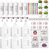 Yeyeplum 48 Pcs Teacher Appreciation Gifts Bulk for Women Thank You Tumblers with Straws Teacher Makeup Bags Bracelets Cards Keychains Pens Paper Gift Bags Artificial Potted Plants