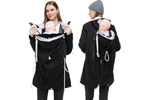 MaisMa 4-in-1 Rain Jacket Waterproof Maternity Carrying Parka for Back or Chest Wear, All-Weather, Softshell Jacket