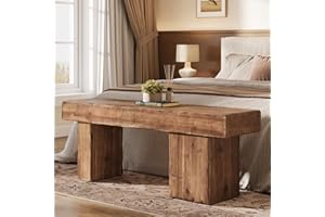 TRIBEWOOD Thickened Solid Wood Bench, 47" Rustic Farmhouse Entryway Bench with Artistic Legs, Heavy Duty Dining Bench for Kit
