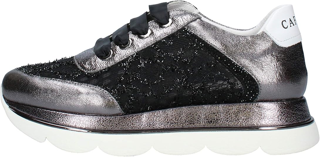 Cafe Noir Laminated Leather And Lace Sneakers GDB174