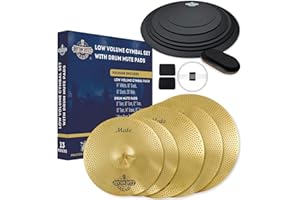 SOUNDPIER Rhythm Bytes Low Volume Cymbal Pack with Drum Silencer Pads, 13pcs, Cymbals Set - 14"/16"/18"/20", Drum Mute Pads - 8"/10"/12"/13"/14"/16", 1 Bass Mute, 1 Snare Wire Mute, Gold