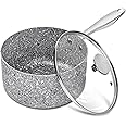 MICHELANGELO Saucepan with Lid 3 Quart, Ultra Nonstick Sauce Pan with Non toxic Stone-Derived Coating, Small Pot for Cooking, Stone 3 Qt Saucepan with Lid