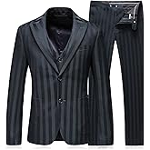 Mens 3 Piece Suit Slim Fit Stripe Tuxedo Blazer Pants Vest Set