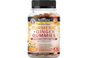 BIOSCHWARTZ Turmeric Curcumin with Ginger Gummies - Natural Extra Strength Joint Support Supplement, Delicious Peach Flavor Ultra High Absorption Turmeric Supplement Non-GMO, Gluten Free 120 Count