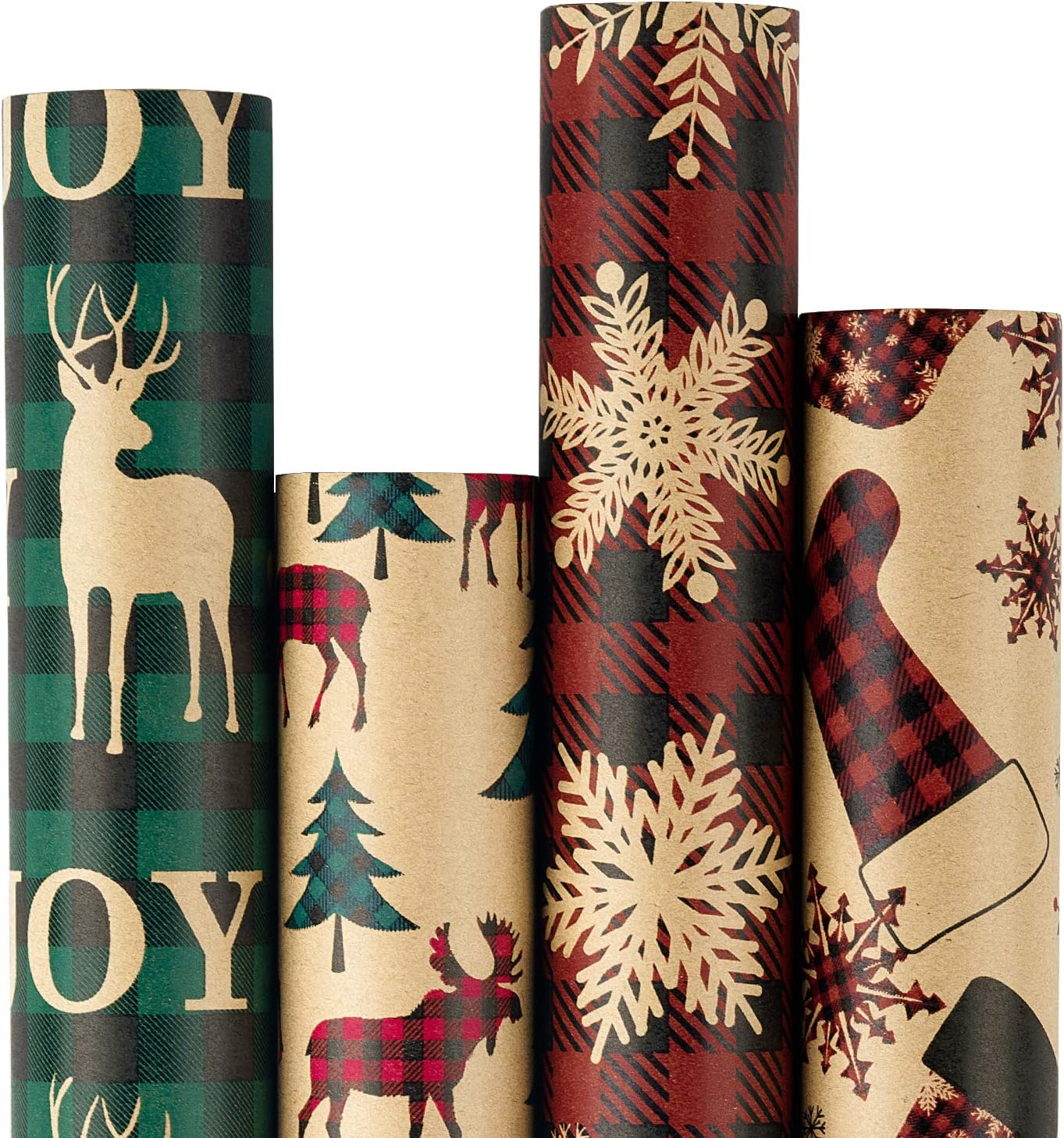RUSPEPA Wrapping Paper Roll, Kraft Paper Red and Green Plaids Style