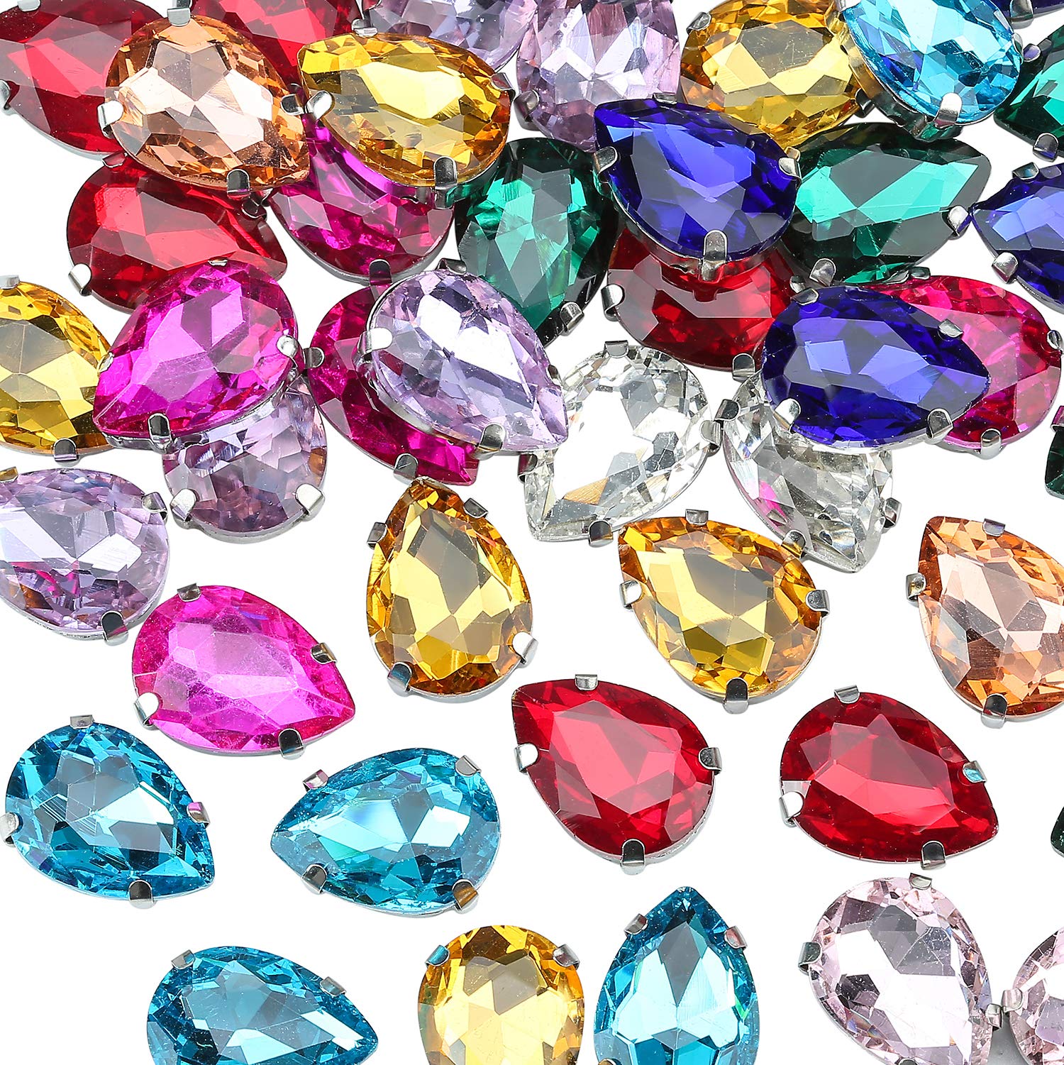 Photo 1 of 13x18 mm Teardrop Sew on Rhinestone by Choupee, 48 PCS Assorted Colors, Sew on Mixed Color Large Rhinestones for Clothes, Dress