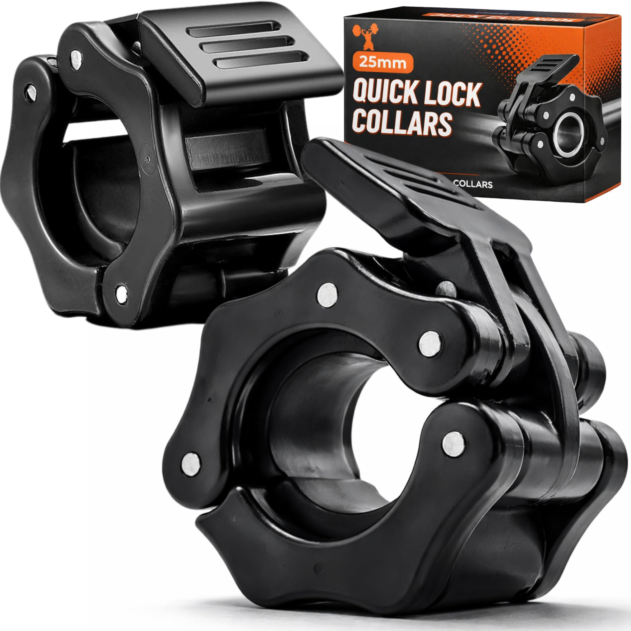 Senshi Japan 2×25 mm-Standard Size Collars Clamp, Quick & East Barbell Collars, Portable & Travel Friendly, Heavy Duty Performance, Securely Fastened