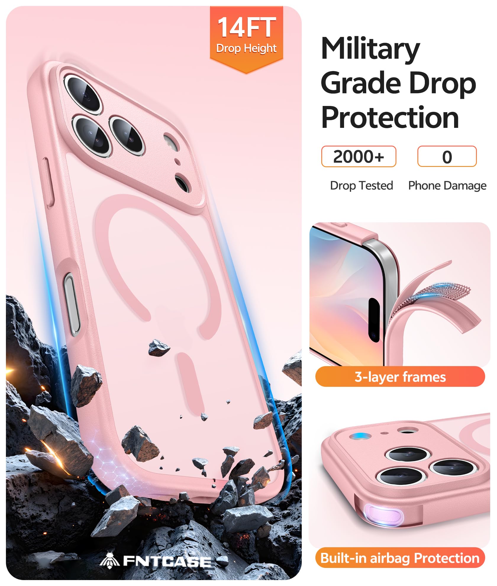 FNTCASE for iPhone 17 Pro-Max Case: Magnetic Frosted Translucent Matte Military Grade Shockproof Slim Cover | Full Covered Camera Protection | Slim Drop Proof Durable Protective Cases