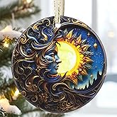 3.5 Inch Ceramic Christmas Tree Ornament, Sun and Moon God Christmas Ornaments, Heirloom Keepsake, Gift Exchange, Gift Idea, Bauble Present