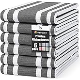 Homaxy Premium Kitchen Towels 18”x 28”, Large Cotton 380 GSM Kitchen Hand Towels, Stripe and Terry Dish Towel, Highly Absorbent Tea Towel Set with Hanging Loop, 6 Pack, Black