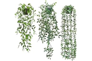 ZIFTY 3pcs Fake Hanging Plants Artifical Fake Potted Greenery Faux Eucalyptus Vine Mandala Vine for Wall Home Room Office Indoor Outdoor Decor