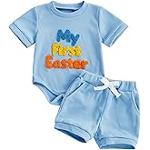 Douhoow My First Easter Baby Boy Outfit Embroidered Short Sleeve Baby Romper Boys Shorts Infant Summer Clothes