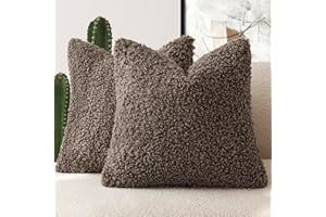 Foindtower 2 Pieces 20x20 Inch Chocolate, Faux Fur Throw Pillow Cover Accent Sherpa Pillow Fuzzy Soft Pillowcases Sheepskin Decorative Fleece Cushion Case for Bed Couch Living Room