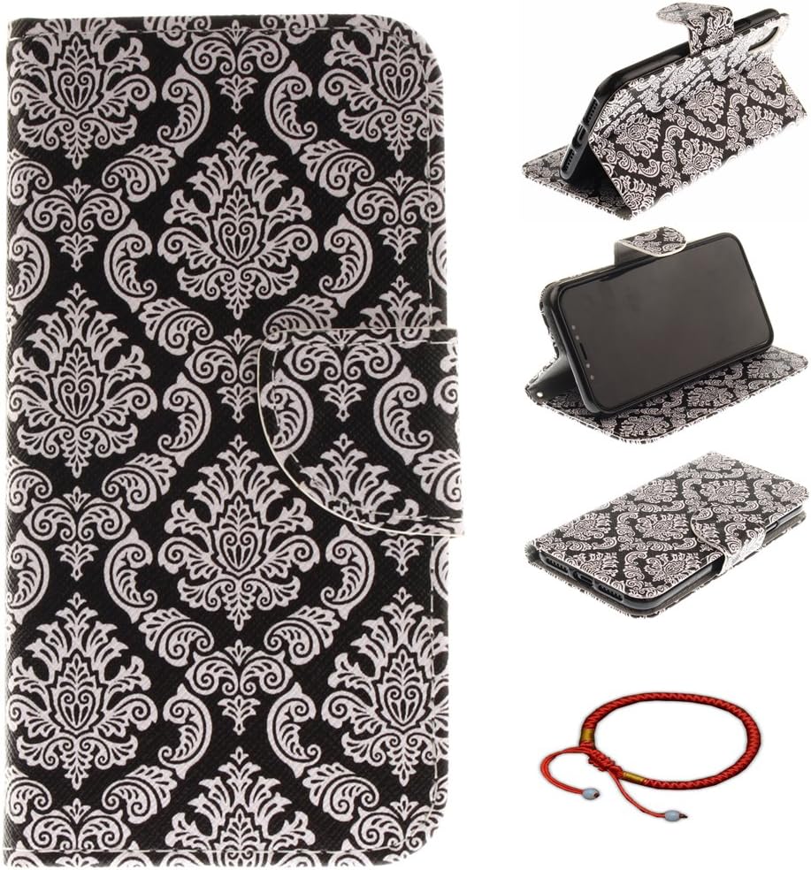 GOCDLJ iPhone X PU Leather Flip Cover Cell Phone Case Wallet Stand Function Knife Shape Magnetic Holder Pocket Pouch Shell Artificial Sleeve Design Totem Flower