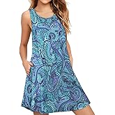 ENMAIN Sundress for Women Summer Casual Sleeveless Dress Swing Loose Floral Cover up Beach Tank Dresses with Pockets