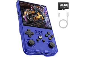 XISKT R36MAX Retro Gaming Console, 4.0 Inch Handheld Game Console with 64GB Classic Video Games Inchluded,Support 30+ Simulators,Hand Held Game Console for Christmas (Blue)