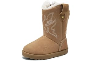 Nedaan Girls Boots Fur Lined Kids Suede Cowgirl Boots Winter Warm Fuzzy Cowboy Boots Non-Slip Sole Mid Calf Snow Boots