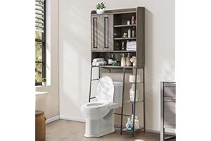 Decofy Over The Toilet Storage Cabinet, Over Toilet Bathroom Organizer with Sliding Door & Adjustable Shelf, Space-Saving Storage Cabinet for Bathroom, Laundry, Grey