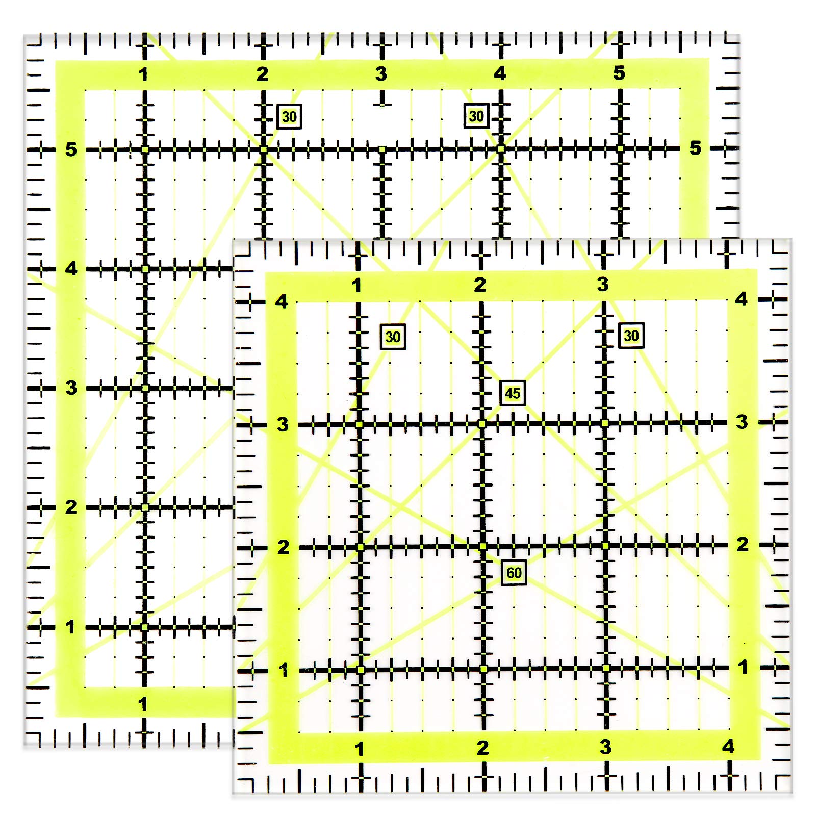 2 Pcs Quilting Rulers, 4.5 Inch & 6 Inch Square Quilting Templates, Fabric Cutting Ruler, Square Sewing Ruler for Patchwork Cutting Quilting, Sewing Crafts