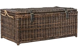 happimess HPM9000B Caden 46" Wicker Storage Trunk, Collapsible for flat storage, Rattan-Sarang Buaya, Coastal for Office, Dorm Room-LivingRoom, Bedroom, Dining Room, Brown