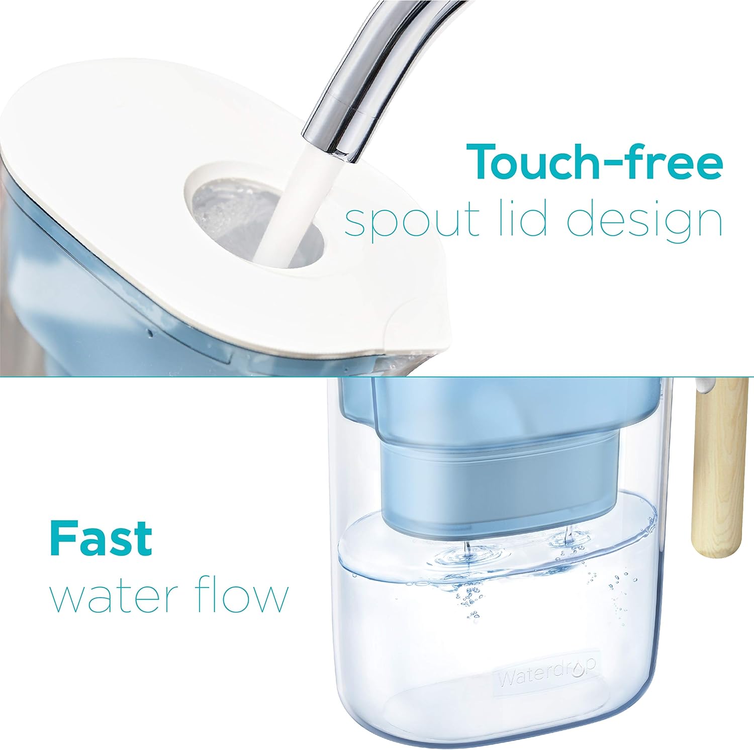 Waterdrop Chubby 10-Cup Water Filter Pitcher with 4 Filters, Long-Lasting (200 gallons), NSF Certified, 5X Times Lifetime Filtration Jug, Reduces Lead, Fluoride, Chlorine and More, BPA Free, Blue: Home & Kitchen