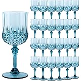 LEYIQU Plastic Wine Glasses, Plastic Goblets Vintage Style Cordial Drinking Glasses for Valentine’s Day, Wedding Reception, Grand Event Party Supplies (24, Dusty Blue)