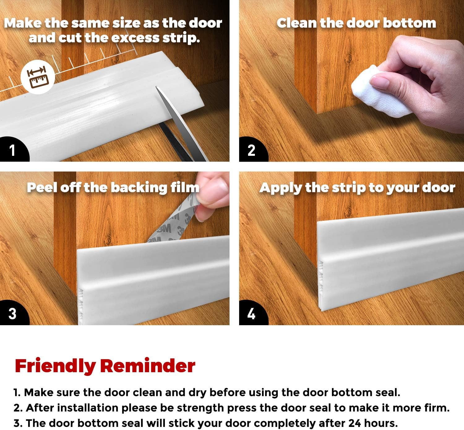 Holikme Door Draft Stopper Under Door Draft Blocker Insulator Door Sweep Weather Stripping Noise Stopper Strong Adhesive 39" Length (Transparent): Home & Kitchen