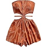 SOLY HUX Women's Boho Tie Backless Tube Top Romper Strapless Cut Out Wide Leg Vacation Short Jumpsuits