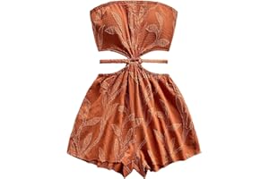 SOLY HUX Women's Boho Tie Backless Tube Top Romper Strapless Cut Out Wide Leg Vacation Short Jumpsuits