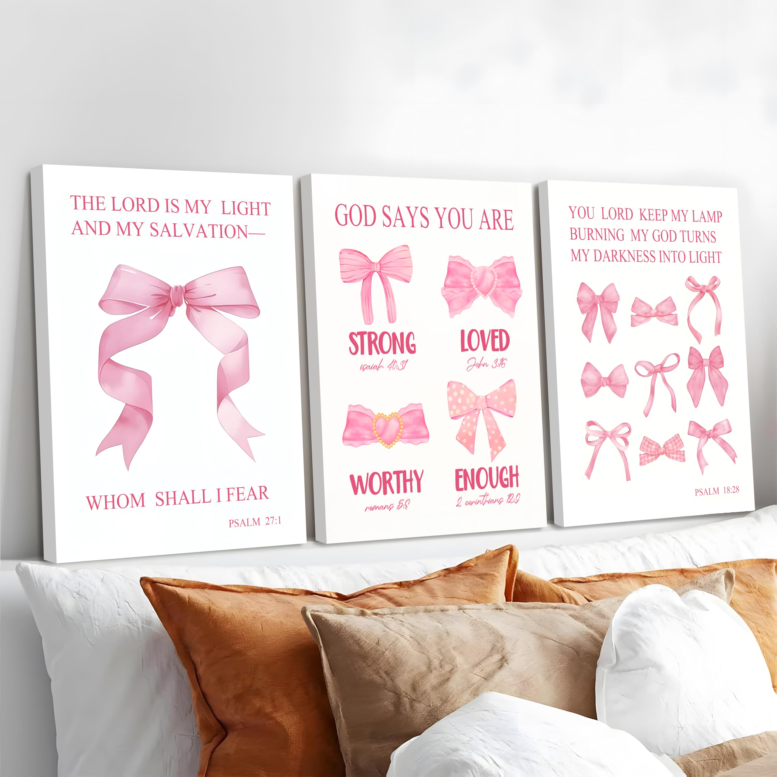 Condition photo showing New/Like New for jbzdd christian pink bow wall art set of 3 inspirational bible verses quotes decor posters pictures