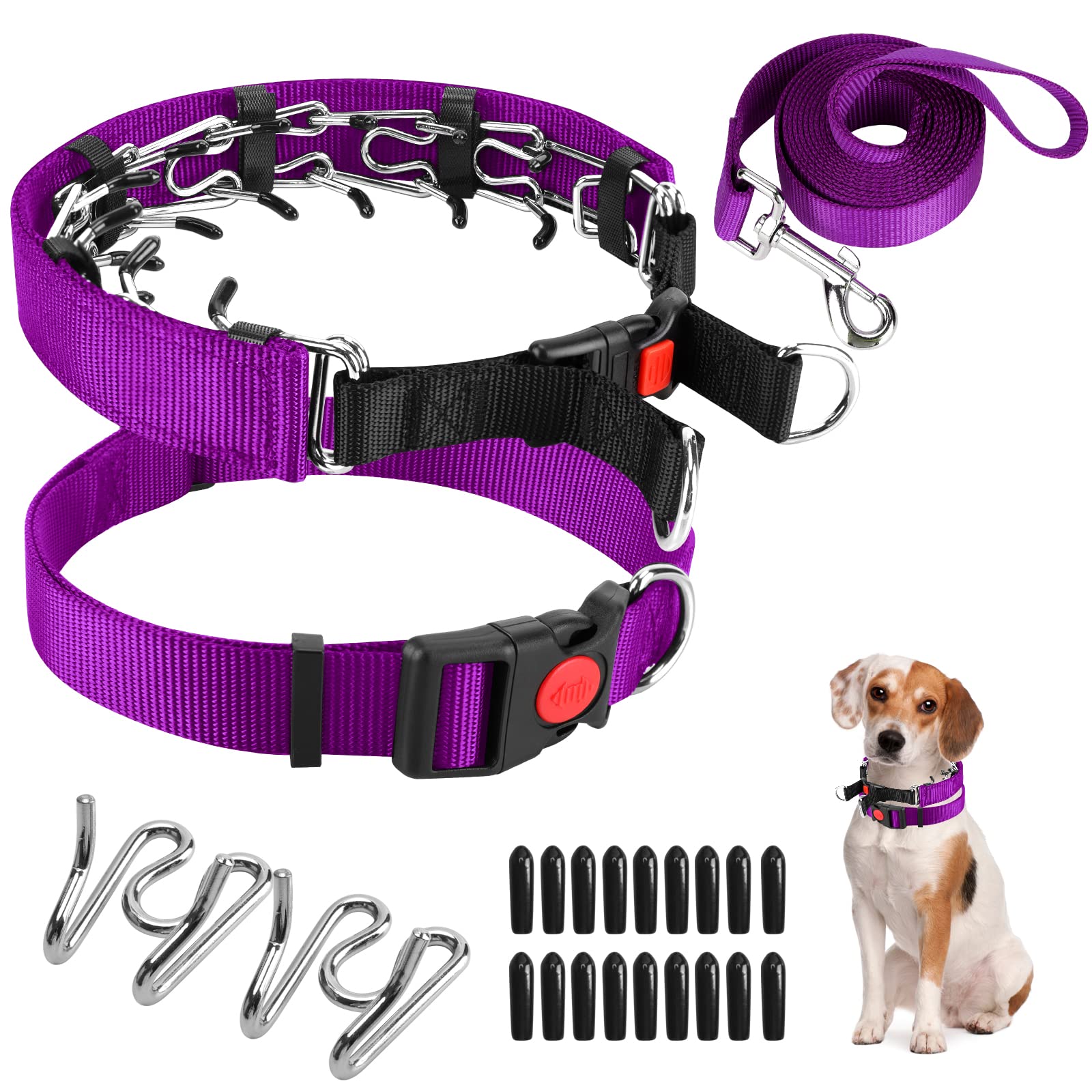 Photo 1 of Prong Training Collar with Comfort Tips and Quick Release - Dog Choke Pinch Collar with Nylon Cover - Classic Collar and Leash for Small to Large Dogs