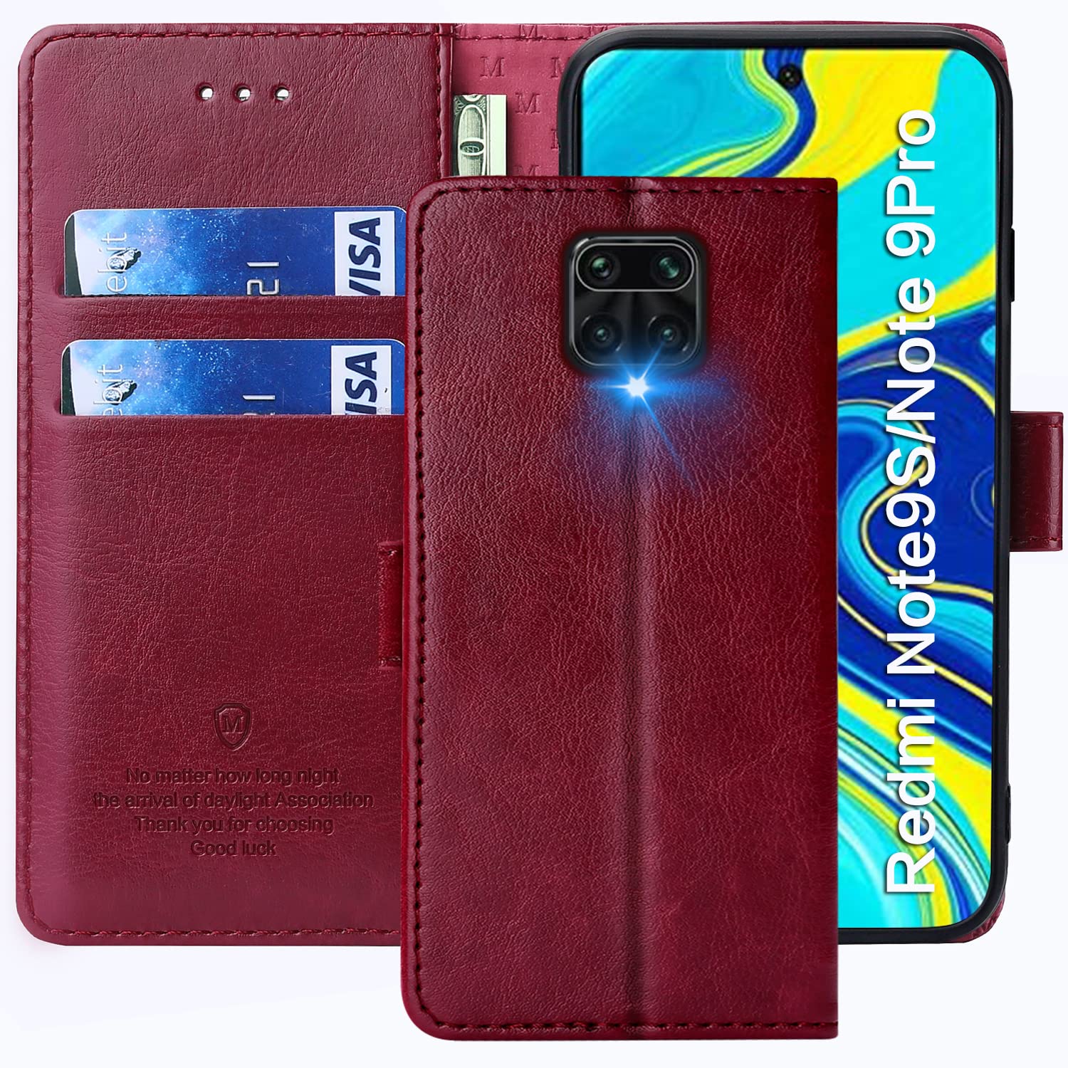 FMPCUON Case For Xiaomi Redmi Note 9S/Note 9 Pro/Note 9 Pro Max/Poco M2,High-grade Leather Flip Wallet Phone Case Cover for Xiaomi Redmi Note 9 Pro 6.67 Inches [Card Slots] [Kickstand]-(Red) — image 1