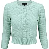 YEMAK Women's Cropped Cardigan Sweater – 3/4 Sleeve Crewneck Basic Classic Casual Button Down Soft Crochet Knit Top (S-3XL)